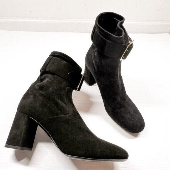 Burberry Women's 10 Britannia Buckle Block Suede Black Heel Buckle Booties - Picture 5 of 15